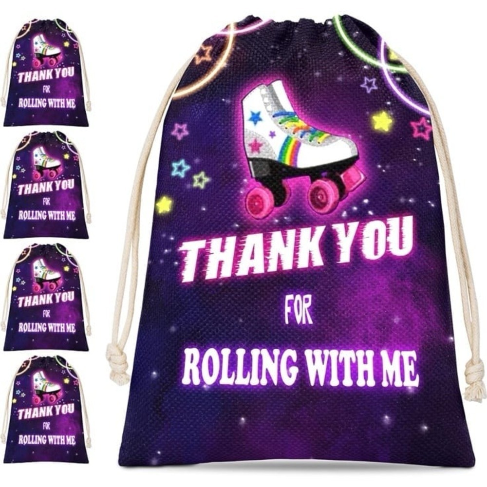 Disfuco Roller Skating Theme Party Bags, Roller Skate Neon Glow Party Favors Sup
